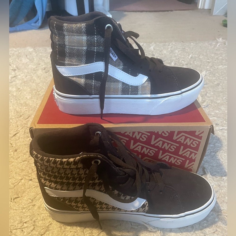 Vans Filmore Hi Pla Plaid/ Houndstooth Brown/White Woman 6